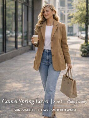 Vintage Harve Benard Camel Tailored Spring Coat Blazer Jacket Quiet Luxury 14